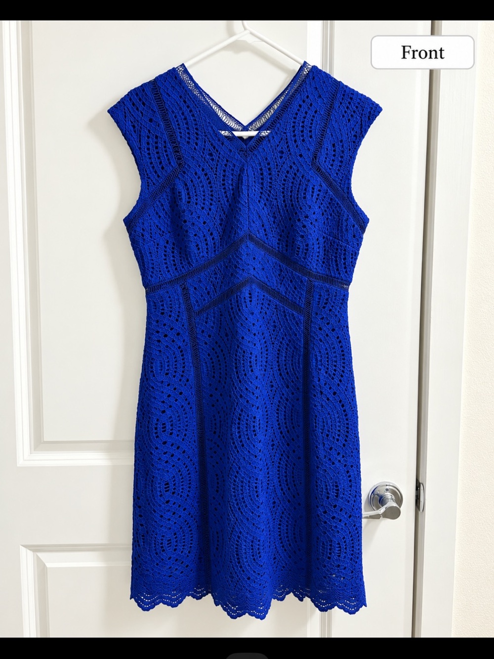 ANTONIO MELANI Cobalt Blue Lace Fit-and-Flare Midi Dress